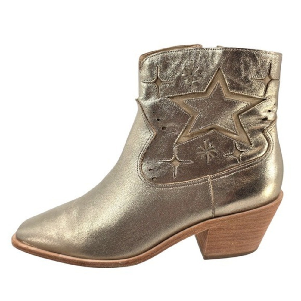 Johnny Was Womens 9.5 Stargazer Leather Gold Metallic Ankle Western Boots - Picture 4 of 16